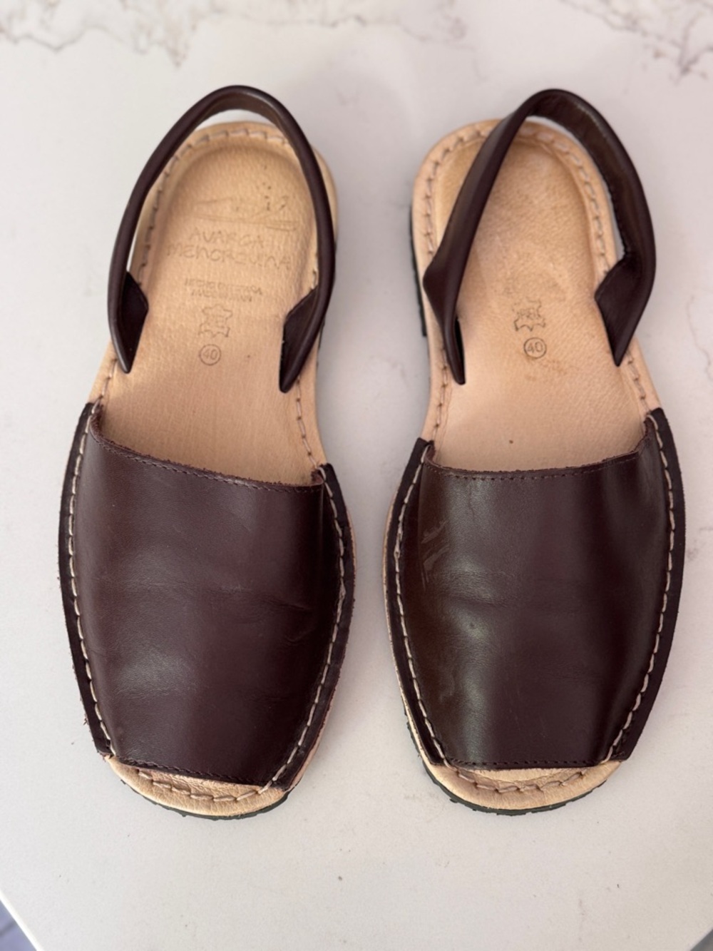 Chocolate Brown Avarca Spanish Leather Slingback Sandals size 40 EU or 9.5 US
